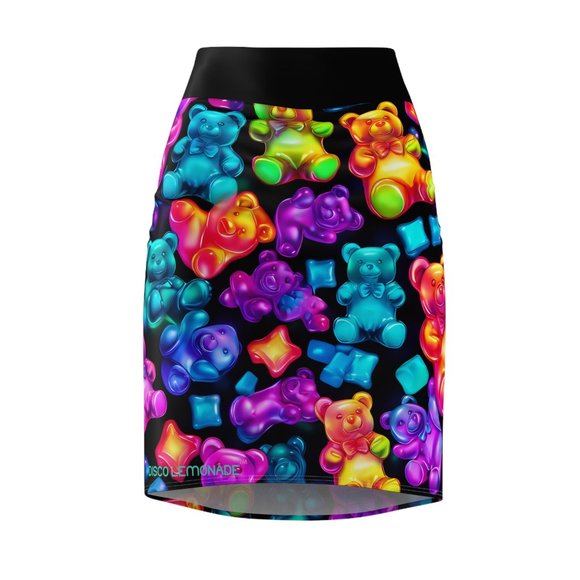 DISCO LEMONADE Print Candy Bear, Pencil Skirt Midi Skirt Body Con Festival - Picture 2 of 7